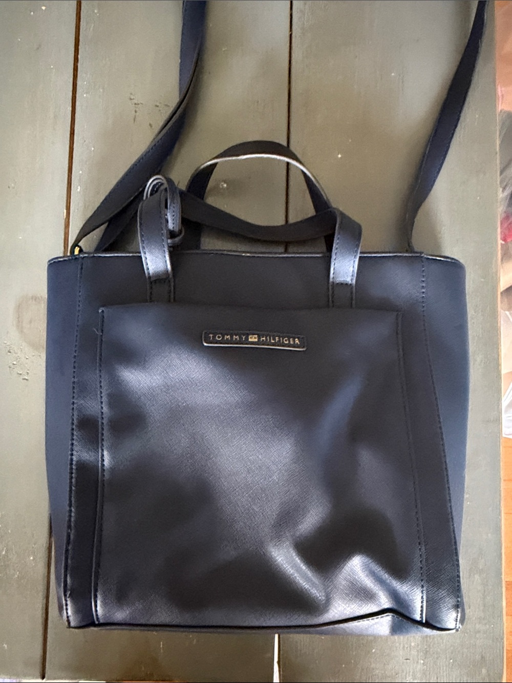 Tommy Hilfiger Navy Pebble Grain Tote with Top Handles